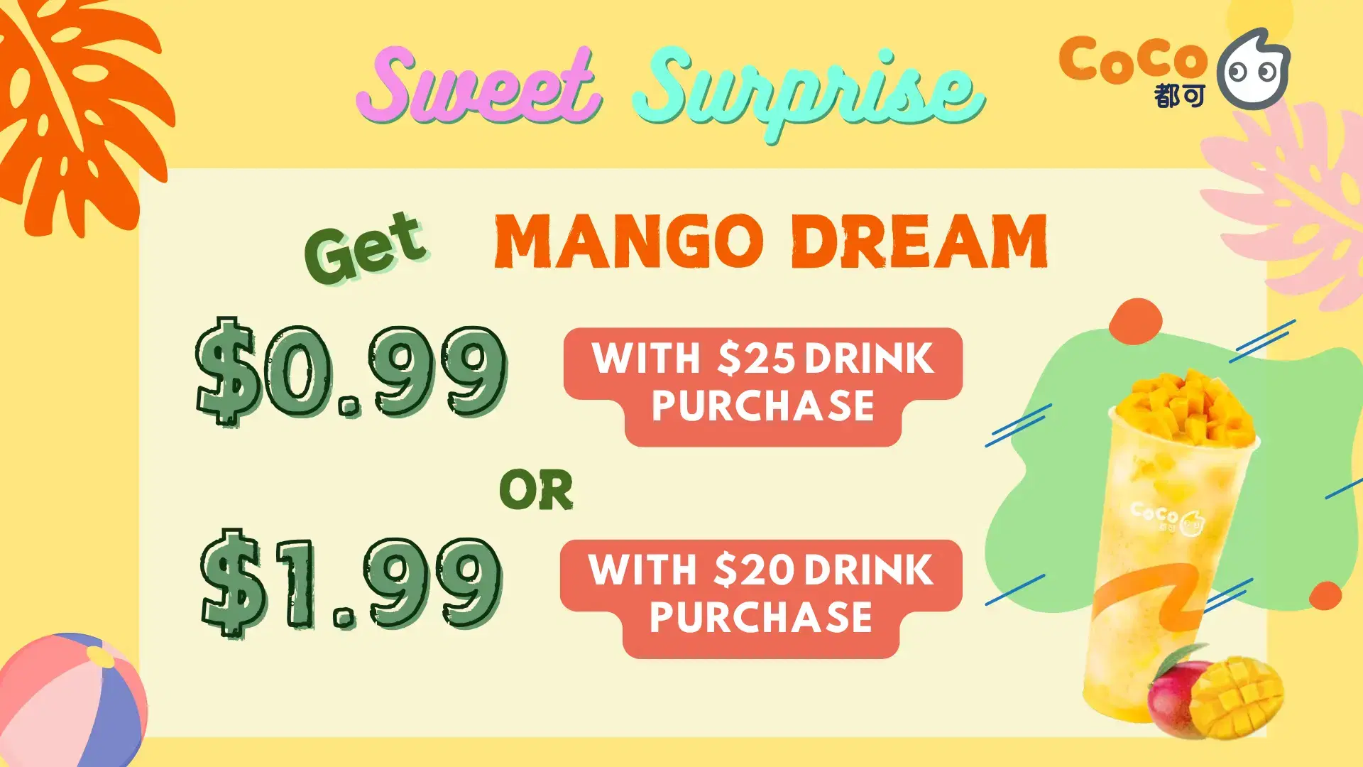 Mango Dream promotional image of current discounts and deals.